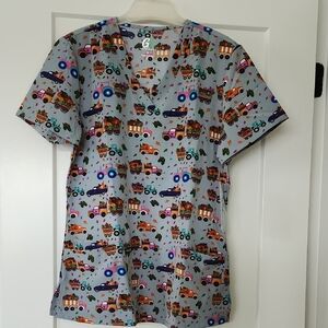Colorful Vehicle Print Women's Scrub Top